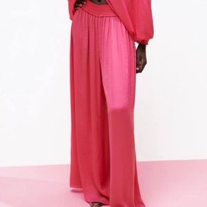 Zara palazzo pink silk wide leg pants